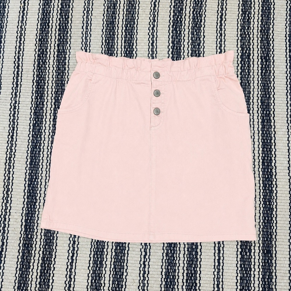 Thereabouts Girls Pink Paperbag Waist Button Front Denim Skirt Plus Size L 14/16